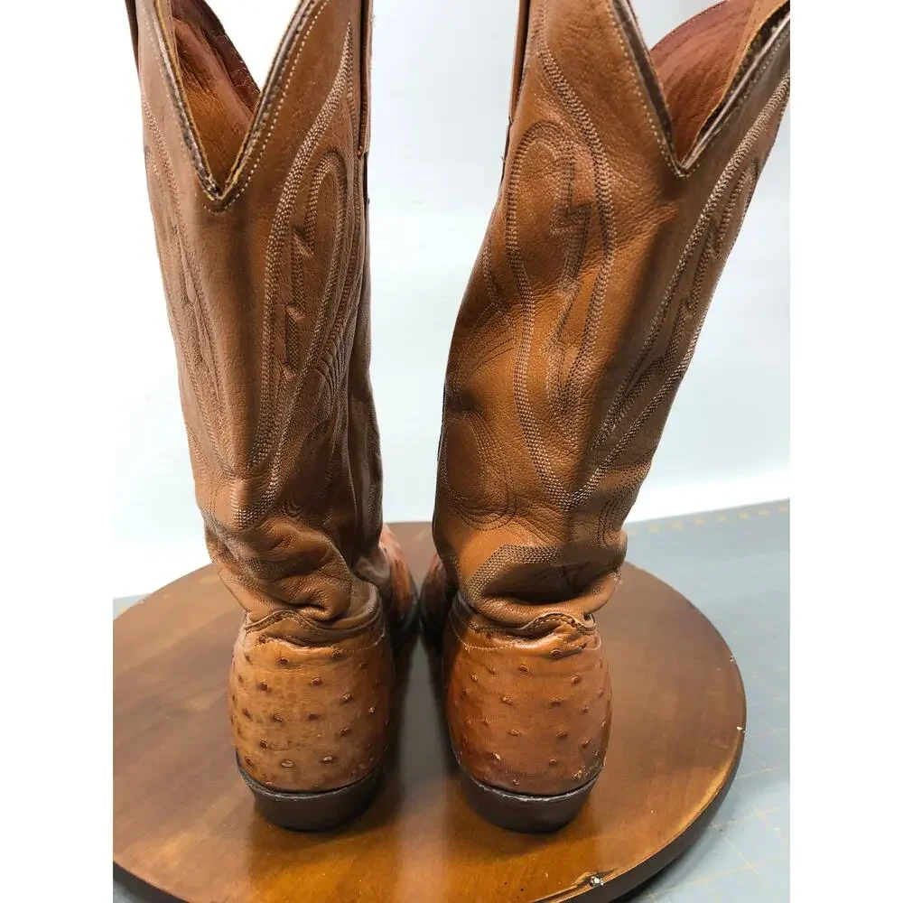 J. Chisholm Men's Full quill Ostrich Leather Western Cowboy Boots Size 9 D USA